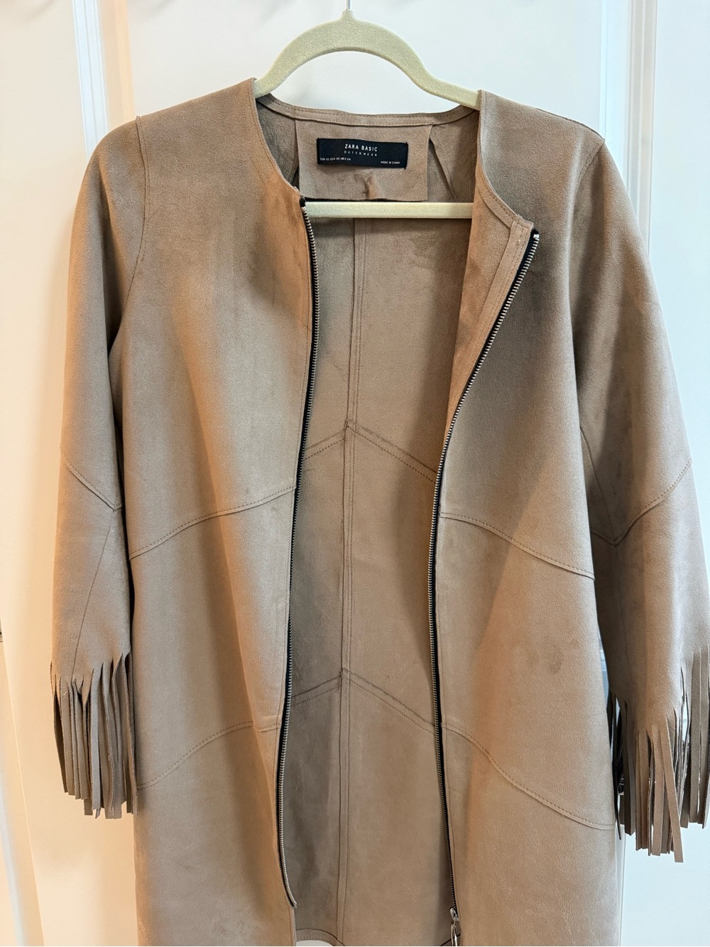 Zara Taupe Suede Fringe Zip-Front Jacket - Picture 8 of 8